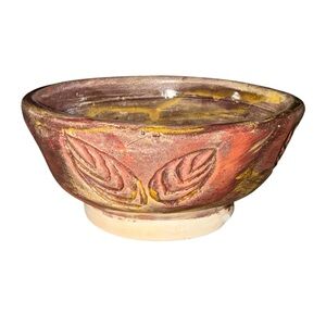 Handcrafted Pottery Bowl with Leaf Design